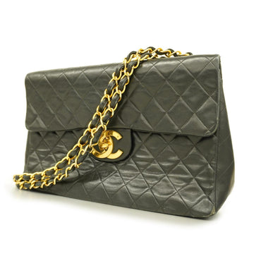 CHANEL Shoulder Bag Matelasse Big W Chain Lambskin Black Gold Hardware Women's