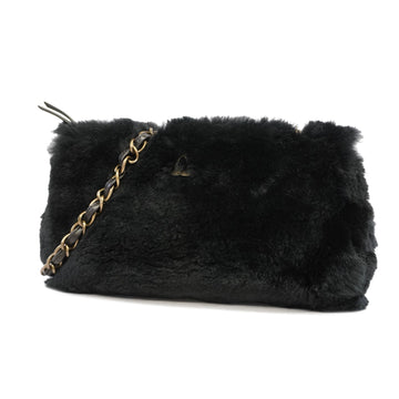 Chanel shoulder bag chain shoulder fur black