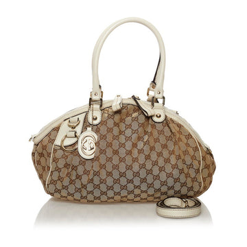 Gucci GG canvas handbag shoulder bag 223974 beige leather ladies