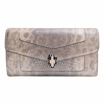 BVLGARI Karungskin Serpenti Forever Chain Shoulder Long Wallet 289310 Silver Gray Ladies