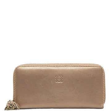 LOEWE Anagram Tassel Long Wallet Champagne Gold Leather Women's