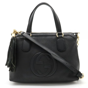 GUCCI Soho Interlocking G Handbag Tote Bag Shoulder Tassel Leather Black 308362