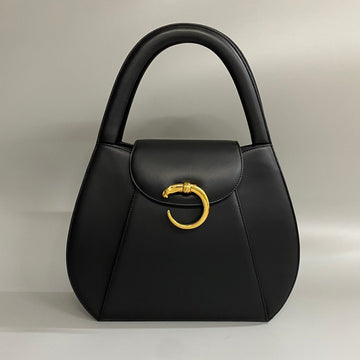 CARTIER Vintage Panther Line Panthere Calf Leather Genuine Handbag Mini Tote Bag Black