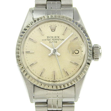 ROLEX Oyster Perpetual Watch Date 6517 Stainless Steel Swiss Made Silver Automatic Winding Dial Ladies