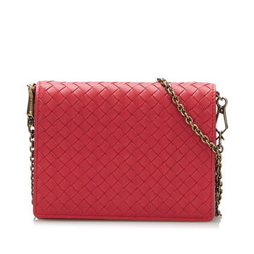 Bottega Veneta Intrecciato Chain Shoulder Bag 508752 Rosso Red Leather Women's BOTTEGAVENETA