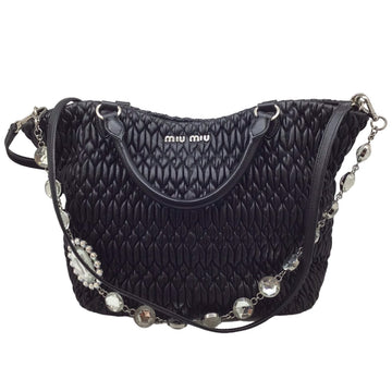 MIU MIU MIU Crystal Bijou Tote Bag RN0896 Napper Leather Black Shoulder Handbag Ladies