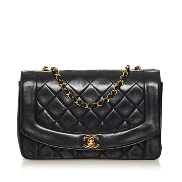 Chanel Matelasse Diana Coco Mark Chain Shoulder Bag Black Gold Lambskin Ladies CHANEL