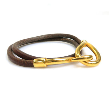 HERMES Bracelet Choker Necklace Jumbo Leather/Metal Brown/Gold Unisex e55924i