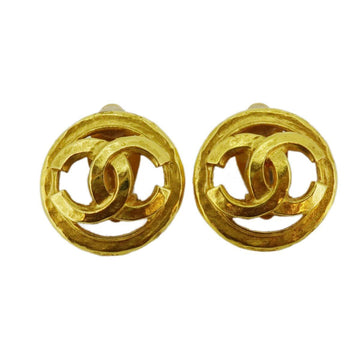 CHANEL earrings vintage here mark round shape circle GP plated gold 94A ladies