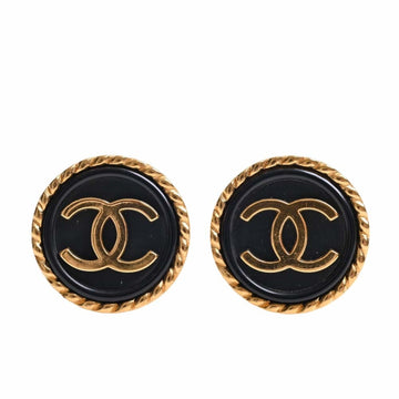 CHANEL Coco Mark Round Earrings Gold/Black Ladies