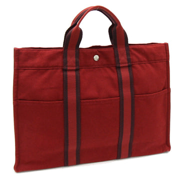 HERMES handbag Four-toe tote MM red cotton canvas bag men's women's