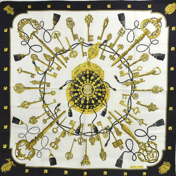 HERMES scarf Carre 90 silk black/white/gold ladies