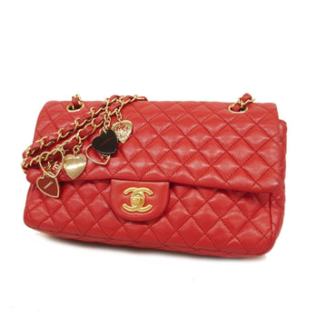 Chanel Shoulder Bag Matelasse W Chain Valentine Limited Lambskin Cherry Red Gold metal