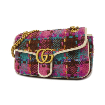 GUCCIAuth  GG Marmont Shoulder Bag 443497 Women's Tweed Blue,Brown,Pink