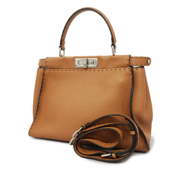 FENDIAuth  Selleria 2way Bag Peekaboo Women's Leather Handbag,Shoulder Bag Brown