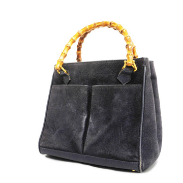 GUCCIAuth  Bamboo 000 122 0316 Women's Suede Handbag Navy