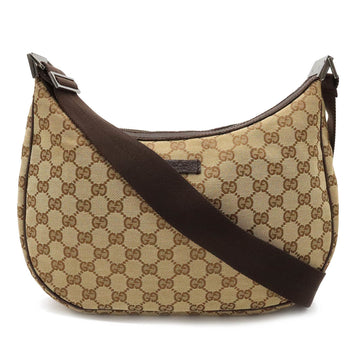 GUCCI GG Canvas Shoulder Bag Leather Khaki Beige Brown Dark 122790