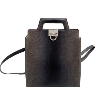 SALVATORE FERRAGAMO Gancini Hardware Leather Genuine 2way Handbag Rucksack Gray