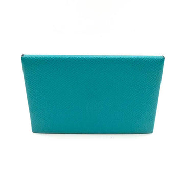 HERMES Accessories Calvi Green Card Case Business Holder Square Bifold Ladies Men's Vaux Epson Leather