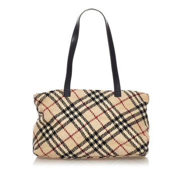 Burberry Nova Check Handbag Beige Black Wool Leather Ladies BURBERRY