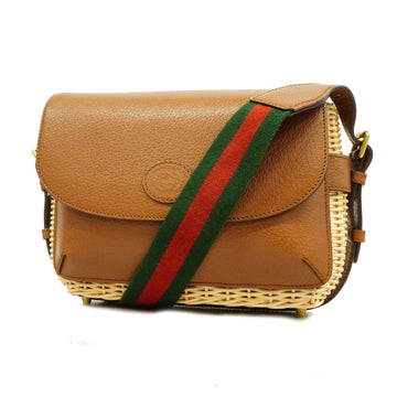 Gucci Shoulder Bag Sherry Line 655608 Wicker/Leather Beige/Brown Gold metal