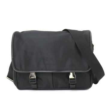 PRADA nylon messenger shoulder bag leather black VA0768 silver metal fittings Shoulder Bag