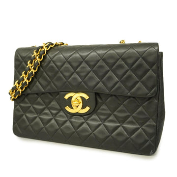 CHANEL Shoulder Bag Matelasse W Chain Lambskin Black Gold Hardware Women's