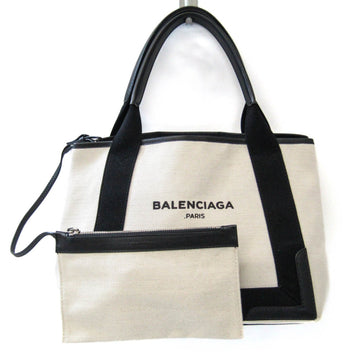 BALENCIAGA NAVY CABAS 339933 Women,Men Canvas,Leather Handbag,Tote Bag Black,Off-white