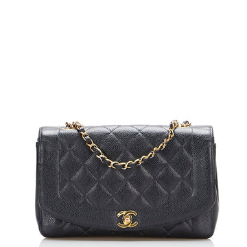 CHANEL Matelasse Diana Chain Shoulder Bag Black Caviar Skin Ladies