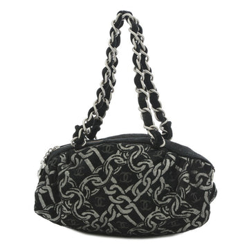 Chanel Chain Pattern Bag Cotton Canvas Black