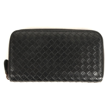 BOTTEGA VENETA Intrecciato Round Zipper Lambskin Leather Wallet Long Zip Black Made in Italy