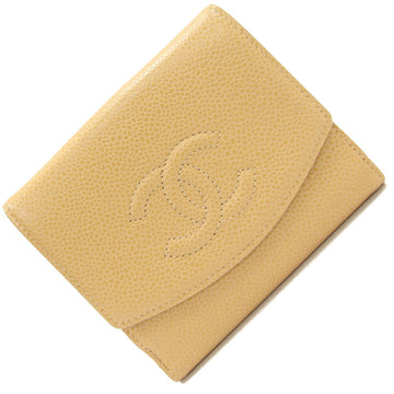 CHANEL W Wallet A13496 Beige Caviar Skin Ladies Coco Mark Small