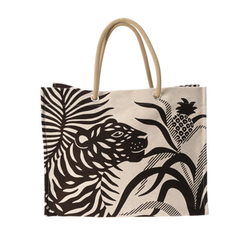 HERMES Teagle A Lananas / Beach Bag Tiger Brown Unisex 100% Cotton Tote