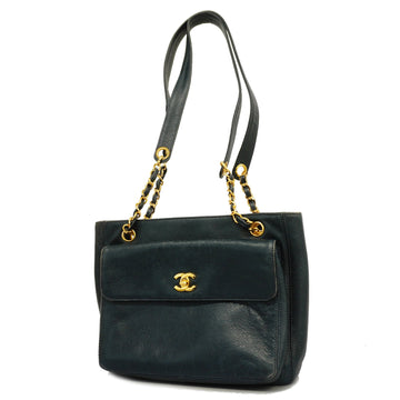 CHANELAuth  Women's Caviar Leather Shoulder Bag Navy