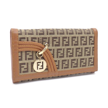 FENDI Bifold Long Wallet Zucchino Women's Beige Brown Canvas Leather 8M0000 Zucca