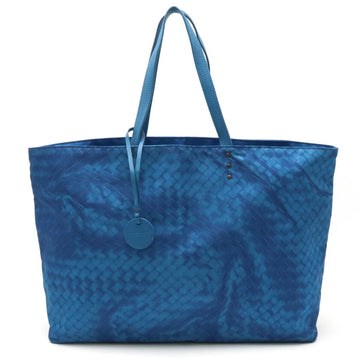 BOTTEGA VENETA Intreccio Lusion Tote Bag Handbag Nylon Leather Blue