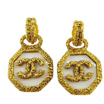 CHANEL Earrings Coco Mark Round Lava Plastic GP Plated Gold 93A Women's