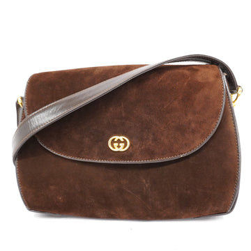 GUCCIAuth  Square GG Old  Women's Suede Shoulder Bag Brown