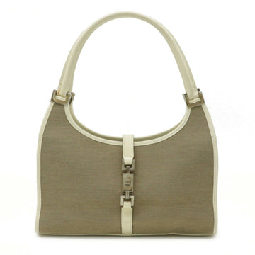 Gucci Jackie shoulder bag handbag canvas leather ivory khaki brown 002.1068