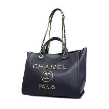 CHANEL Handbag Deauville Chain Shoulder Caviar Skin Navy Ladies