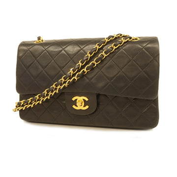 Chanel Shoulder Bag Matelasse W Flap W Chain Lambskin Black Gold metal