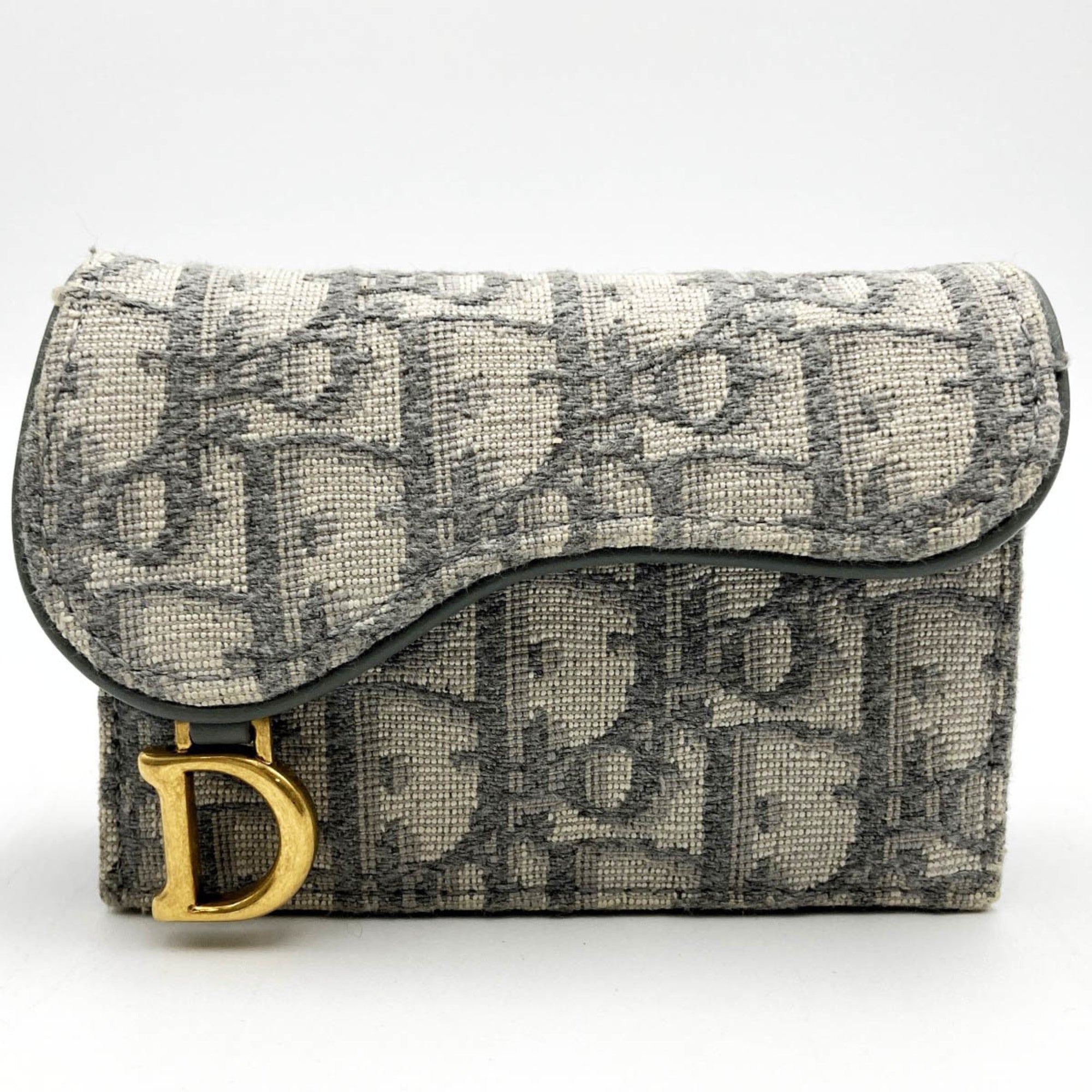 CHRISTIAN DIOR Trotter Card Case Mini Wallet Gray Canvas