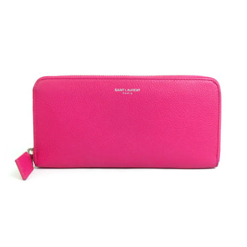 SAINT LAURENT Round Zipper Long Wallet Leather Pink Unisex