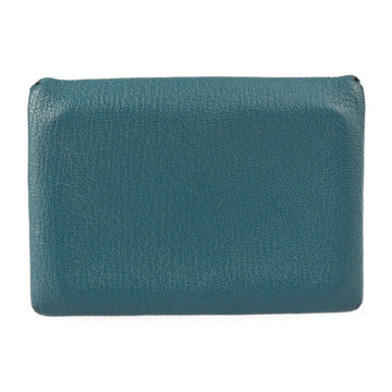 HERMES Calvi Duo Card Case 082977CK Chevre Corvert Blue Series Silver Metal Fittings Business Holder Coin Purse Z Engraving