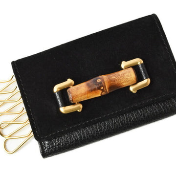 GUCCI key case chain  6 consecutive leather suede bamboo black 0331502