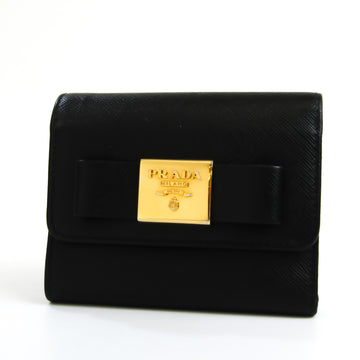 PRADA Saffiano 1MH840 Women's Leather Wallet [tri-fold] Black,Gold