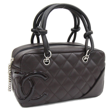 Chanel Handbag Cambon Line Mini Bowling Bag A29792 Dark Brown Lambskin Women's Cocomark Patent CHANEL