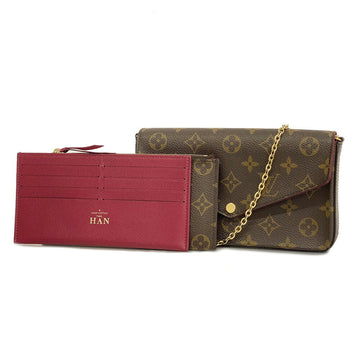 LOUIS VUITTON Shoulder Bag Monogram Pochette Felicie M61276 Brown Fuchsia Ladies