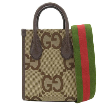 GUCCI Jumbo GG Canvas Leather Tote Bag Shoulder 699406 Beige Brown Women's