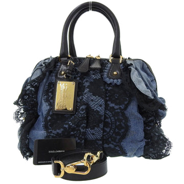 Dolce & Gabbana DOLCE&GABBANA 2WAY bag denim lace blue system black dorugaba 101BB2930